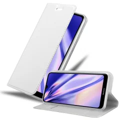 Cadorabo Ohišje, združljivo z Huawei Y6 2019 v klasično srebrno - Zaščitni ovitek z magnetnim zapiranjem, stoječo funkcijo in režo za kartice