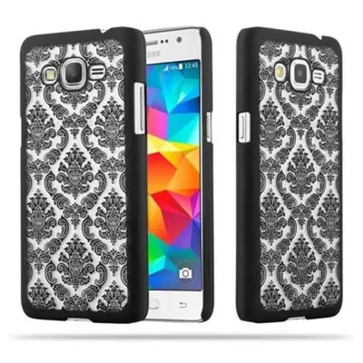 CADORABO CARE, združljiv s Samsungom v črni barvi - trdi zaščitni pokrov v Flower Paisley Henna Design proti praskam in udarcem