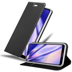 Cadorabo Ohišje, združljivo z Huawei Y6 2019 v klasična črna - Zaščitni ovitek z magnetnim zapiranjem, stoječo funkcijo in režo za kartice
