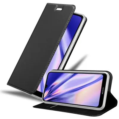Cadorabo Ohišje, združljivo z Huawei Y6 2019 v klasična črna - Zaščitni ovitek z magnetnim zapiranjem, stoječo funkcijo in režo za kartice