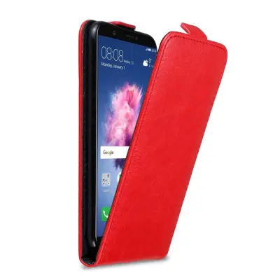 Cadorabo Ohišje, združljivo z Huawei P SMART 2018 / Enjoy 7S v rdeče jabolko - Zaščitni ovitek v obliki flipa z magnetnim zapiranjem