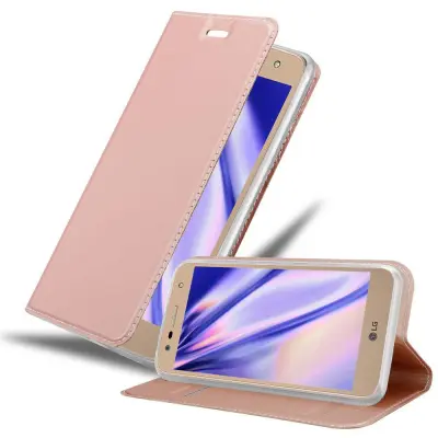 Cadorabo Ohišje, združljivo z LG X POWER 2 v klasična rožnata zlata - Zaščitni ovitek z magnetnim zapiranjem, stoječo funkcijo in režo za kartice