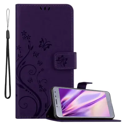 CADORABO Samsung Galaxy J4 2018 v klasična temno modra - ovitek v cvetličnem dizajnu z magnetnim zapiranjem, stoječo funkcijo in režami za kartice