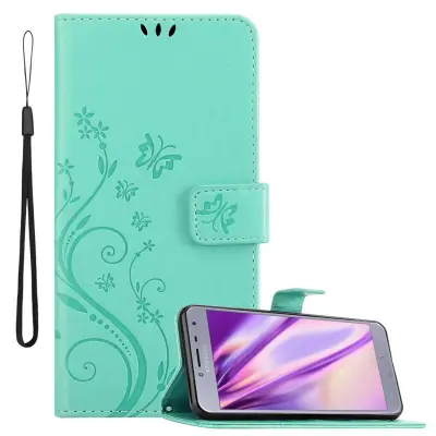 CADORABO Samsung Galaxy J4 2018 v klasično srebrno - ovitek v cvetličnem dizajnu z magnetnim zapiranjem, stoječo funkcijo in režami za kartice