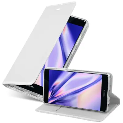 Cadorabo Ohišje, združljivo z Huawei P9 v klasično srebrno - Zaščitni ovitek z magnetnim zapiranjem, stoječo funkcijo in režo za kartice