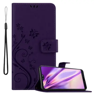 CADORABO Huawei P20 v klasična temno modra - ovitek v cvetličnem dizajnu z magnetnim zapiranjem, stoječo funkcijo in režami za kartice