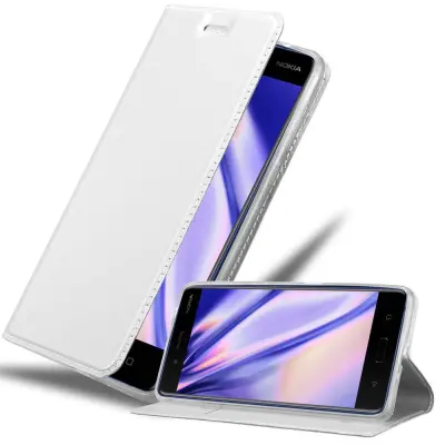 Cadorabo Ohišje, združljivo z Nokia 8 2017 v klasično srebrno - Zaščitni ovitek z magnetnim zapiranjem, stoječo funkcijo in režo za kartice