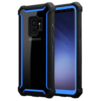 CADORABO Ohišje, združljiv s Samsungom v Blue Black-2-in-1 zaščitni pokrov s silikonskim robom TPU in akrilnim steklenim hrbtom