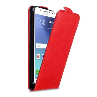 Cadorabo Ohišje, združljivo z Samsung Galaxy J7 2015 v rdeče jabolko - Zaščitni ovitek v obliki flipa z magnetnim zapiranjem