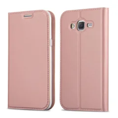 Cadorabo Ohišje, združljivo z Samsung Galaxy GRAND PRIME v klasična rožnata zlata - Zaščitni ovitek z magnetnim zapiranjem, stoječo funkcijo in režo za kartice