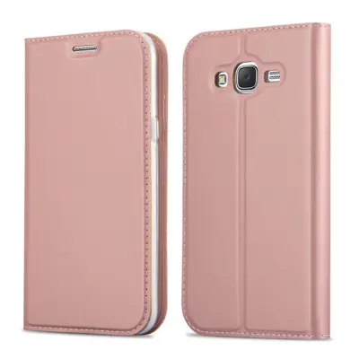 CADORABO Samsung Galaxy GRAND PRIME v klasična rožnata zlata - Zaščitni ovitek z magnetnim zapiranjem, stoječo funkcijo in režo za kartice