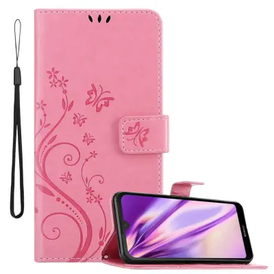CADORABO Huawei Y6 PRO 2019 v klasična zlata - ovitek v cvetličnem dizajnu z magnetnim zapiranjem, stoječo funkcijo in režami za kartice