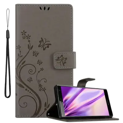 CADORABO Sony Xperia XZ2 v klasična črna - ovitek v cvetličnem dizajnu z magnetnim zapiranjem, stoječo funkcijo in režami za kartice