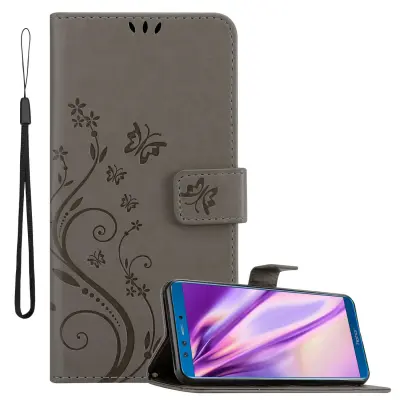 CADORABO Honor 9 LITE v klasična črna - ovitek v cvetličnem dizajnu z magnetnim zapiranjem, stoječo funkcijo in režami za kartice