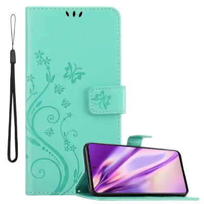 CADORABO Samsung Galaxy A51 5G v klasično srebrno - ovitek v cvetličnem dizajnu z magnetnim zapiranjem, stoječo funkcijo in režami za kartice