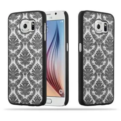 CADORABO CARE, združljiv s Samsungom v črni barvi - trdi zaščitni pokrov v Flower Paisley Henna Design proti praskam in udarcem