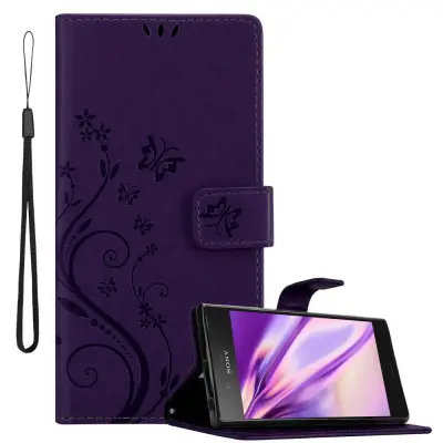 CADORABO Sony Xperia XZ1 v klasična temno modra - ovitek v cvetličnem dizajnu z magnetnim zapiranjem, stoječo funkcijo in režami za kartice