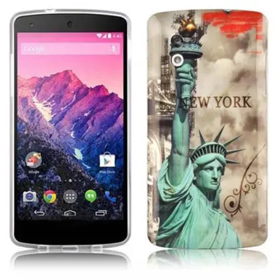 Cadorabo Case, združljiv z LG -jem z New Yorkom - Kip Of Liberty Print - Trda zaščitna ovitek pri trendovskem oblikovanju