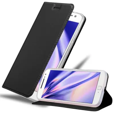 Cadorabo Ohišje, združljivo z Motorola MOTO G4 / G4 PLUS v klasična črna - Zaščitni ovitek z magnetnim zapiranjem, stoječo funkcijo in režo za kartice