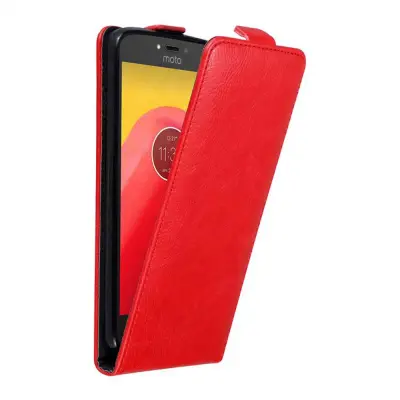 Cadorabo Ohišje, združljivo z Motorola MOTO C v rdeče jabolko - Zaščitni ovitek v obliki flipa z magnetnim zapiranjem