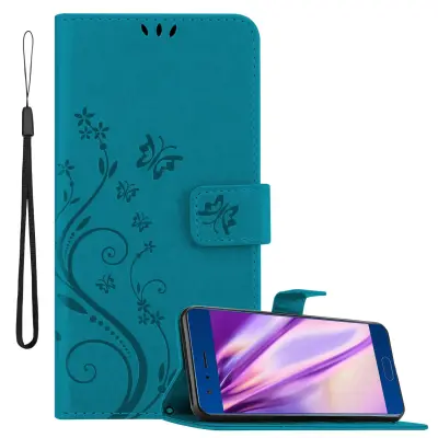 CADORABO Honor 9 v klasična rožnata zlata - ovitek v cvetličnem dizajnu z magnetnim zapiranjem, stoječo funkcijo in režami za kartice