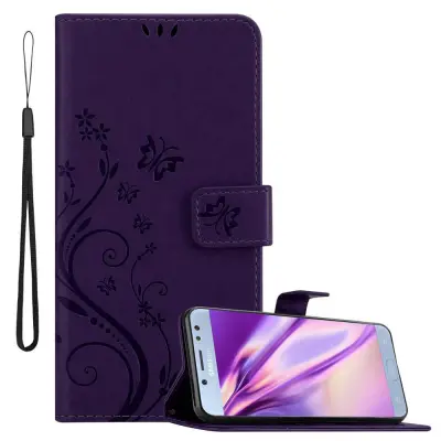 CADORABO Samsung Galaxy J5 2017 v klasična temno modra - ovitek v cvetličnem dizajnu z magnetnim zapiranjem, stoječo funkcijo in režami za kartice