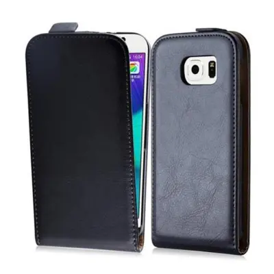 Cadorabo Ohišje, združljivo z Samsung Galaxy S6 v kaviar črna - Zaščitni ovitek v obliki flipa iz gladkega umetnega usnja