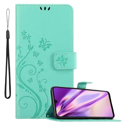 CADORABO Huawei P30 LITE v klasično srebrno - ovitek v cvetličnem dizajnu z magnetnim zapiranjem, stoječo funkcijo in režami za kartice