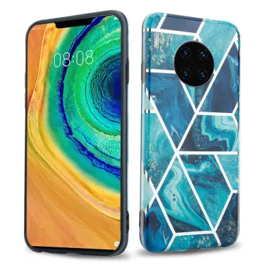 CADORABO primera, združljiv s Huawei v marmorju Blue Wave št. 13 - Zaščitni pokrov iz silikona TPU z vzorcem mozaika