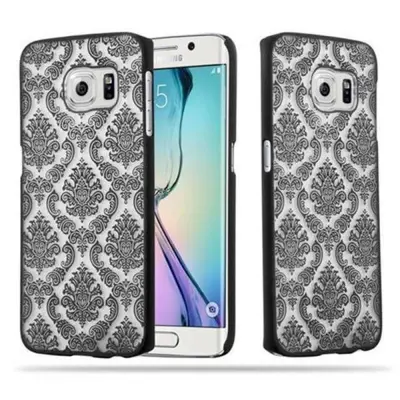 CADORABO CARE, združljiv s Samsungom v črni barvi - trdi zaščitni pokrov v Flower Paisley Henna Design proti praskam in udarcem