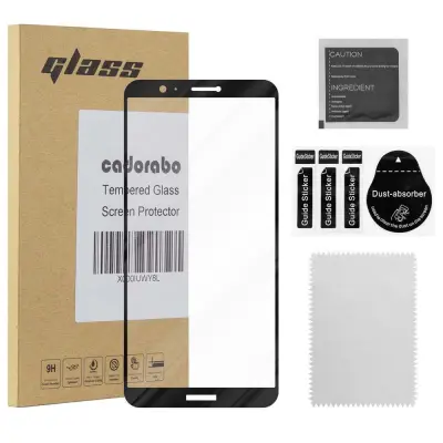 CADORABO Huawei P SMART 2018/Enjoy 7S - Zaščitna folija za transparentna s črno barvo - Zaščitno steklo s kaljenim zaslonom s trdoto 9H in 3