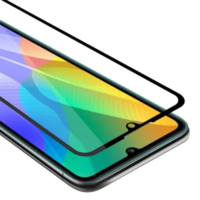 CADORABO Huawei Y6P - Zaščitna folija za transparentna s črno barvo - Zaščitno steklo s kaljenim zaslonom s trdoto 9H in 3D dotikom