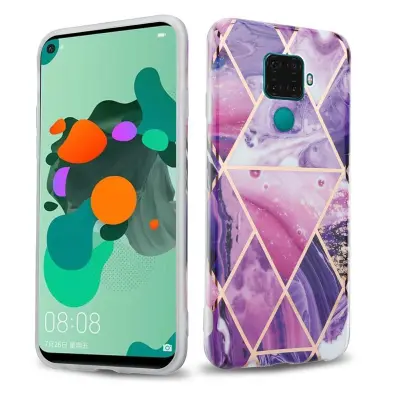 Cadorabo Case, združljiv s Huawei v vijolični valovni marmor št. 14 - Zaščitni pokrov iz silikona TPU z vzorcem mozaika