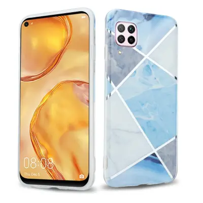 CADORABO CARE, združljiv s Huawei v modrem belem sivem marmorju št. 2 - Zaščitni pokrov iz silikona TPU z vzorcem mozaika