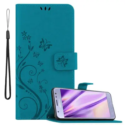 CADORABO Samsung Galaxy J3 2017 v klasična rožnata zlata - ovitek v cvetličnem dizajnu z magnetnim zapiranjem, stoječo funkcijo in režami za kartice