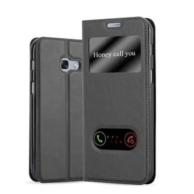 Cadorabo Ohišje, združljivo z Samsung Galaxy A5 2017 v črni komet - Zaščitni ovitek z magnetnim zapiranjem, stoječo funkcijo in 2 okencema za gledanje