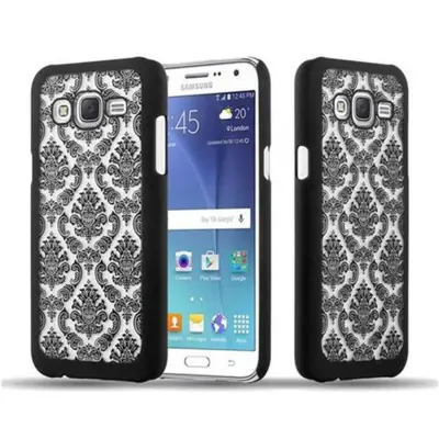 CADORABO CARE, združljiv s Samsungom v črni barvi - trdi zaščitni pokrov v Flower Paisley Henna Design proti praskam in udarcem