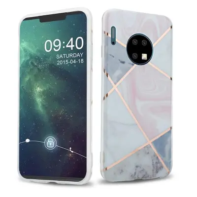 Cadorabo Case, združljiv s Huawei v roza belem zlatim marmorju št. 9 - Zaščitni pokrov iz silikona TPU z vzorcem mozaikom