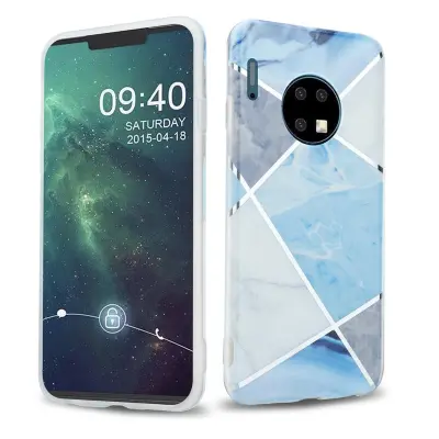CADORABO CARE, združljiv s Huawei v modrem belem sivem marmorju št. 2 - Zaščitni pokrov iz silikona TPU z vzorcem mozaika