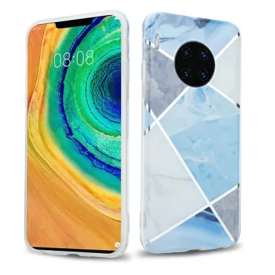 CADORABO CARE, združljiv s Huawei v modrem belem sivem marmorju št. 2 - Zaščitni pokrov iz silikona TPU z vzorcem mozaika
