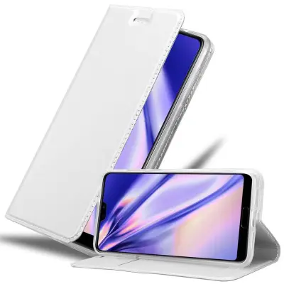 Cadorabo Ohišje, združljivo z Huawei P20 v klasično srebrno - Zaščitni ovitek z magnetnim zapiranjem, stoječo funkcijo in režo za kartice