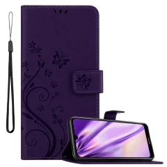 CADORABO Huawei Y6 2019 v klasična temno modra - ovitek v cvetličnem dizajnu z magnetnim zapiranjem, stoječo funkcijo in režami za kartice