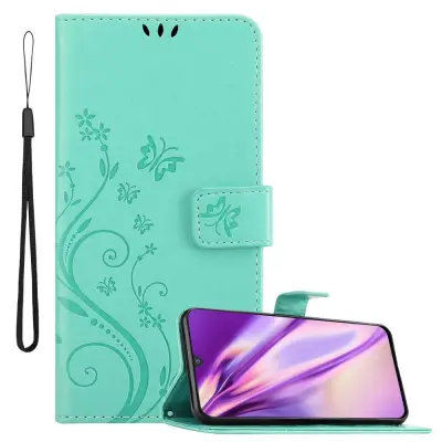 CADORABO Samsung Galaxy M30/A40s v klasično srebrno - ovitek v cvetličnem dizajnu z magnetnim zapiranjem, stoječo funkcijo in režami za kartice
