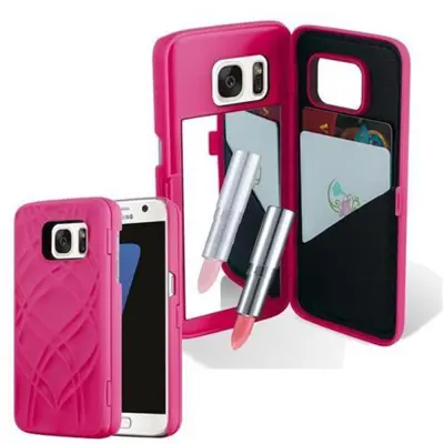CADORABO Ohišje, združljiv s Samsungom v Pink - Trdo zaščitni pokrov z ogledalom in karticami