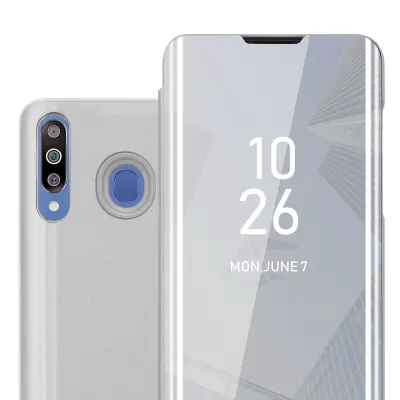 CADORABO Ohišje, združljiv s Samsungom v Agate Silver - Clear View Zrcalo Zaščitni pokrov s funkcijo stojala 360 stopinj zaščita