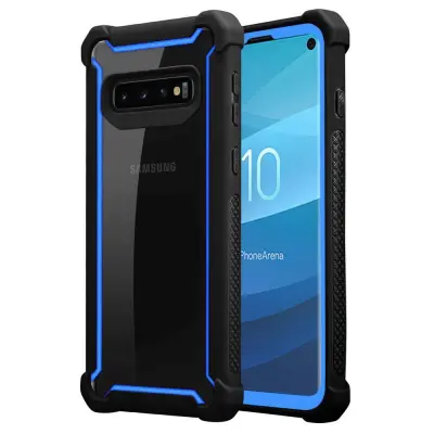 CADORABO Ohišje, združljiv s Samsungom v Blue Black-2-in-1 zaščitni pokrov s silikonskim robom TPU in akrilnim steklenim hrbtom
