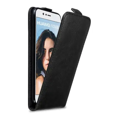 Cadorabo Ohišje, združljivo z Huawei NOVA 2 v nočna črna - Zaščitni ovitek v obliki flipa z magnetnim zapiranjem