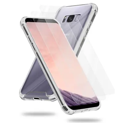 Cadorabo ohišje in 2x kaljeno zaščitno steklo za Samsung v prozornem - hibridnem zaščitnem pokrovu s silikonskim robom TPU in akrilnim steklom