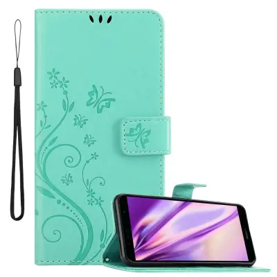 CADORABO Honor 7A/Huawei Y6 PRIME 2018 v klasično srebrno - ovitek v cvetličnem dizajnu z magnetnim zapiranjem, stoječo funkcijo in režami za kartice