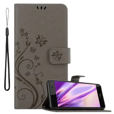 CADORABO Huawei Y5 2017/Y6 2017 v klasična črna - ovitek v cvetličnem dizajnu z magnetnim zapiranjem, stoječo funkcijo in režami za kartice